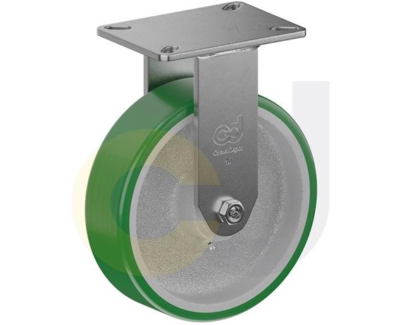 ZINC PLATED KINGPINLESS CASTERS- POLY ON CAST IRON WHEELS