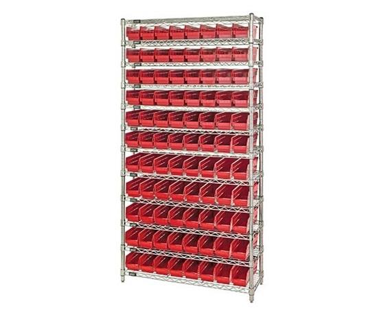 CHROME WIRE SHELVING UNITS WITH SHELF BINS