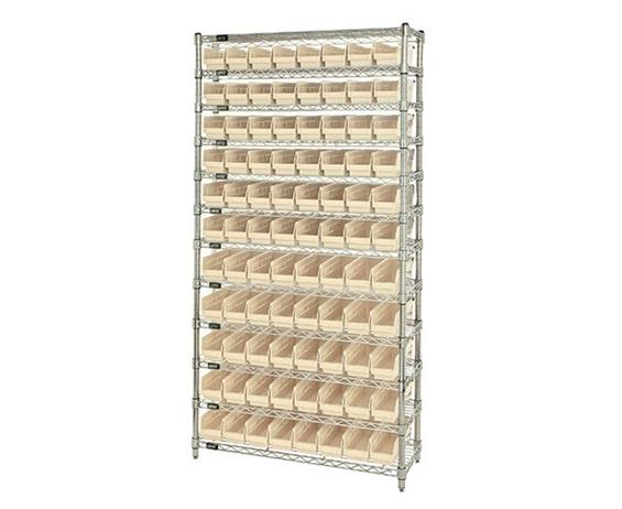 CHROME WIRE SHELVING UNITS WITH SHELF BINS