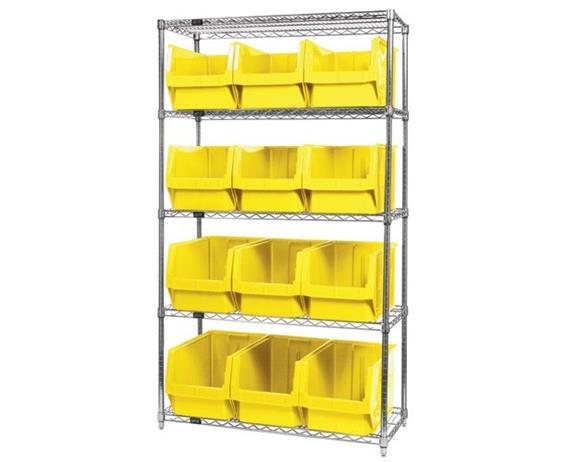 CHROME WIRE SHELVING UNITS WITH MAGNUM BINS