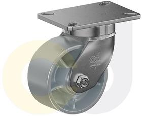 ZINC PLATED KINGPINLESS CASTERS- CAST IRON WHEELS