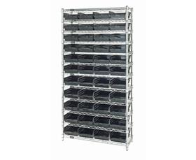 CHROME WIRE SHELVING UNITS WITH SHELF BINS