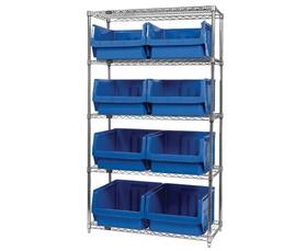 CHROME WIRE SHELVING UNITS WITH MAGNUM BINS
