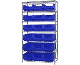 CHROME WIRE SHELVING UNITS WITH MAGNUM BINS