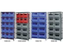 SHELVING UNITS WITH STACKABLE STORAGE BINS
